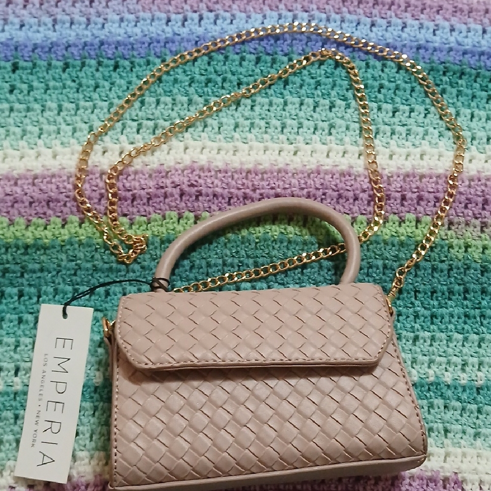 Blush Woven Mini Satchel with Gold Chain